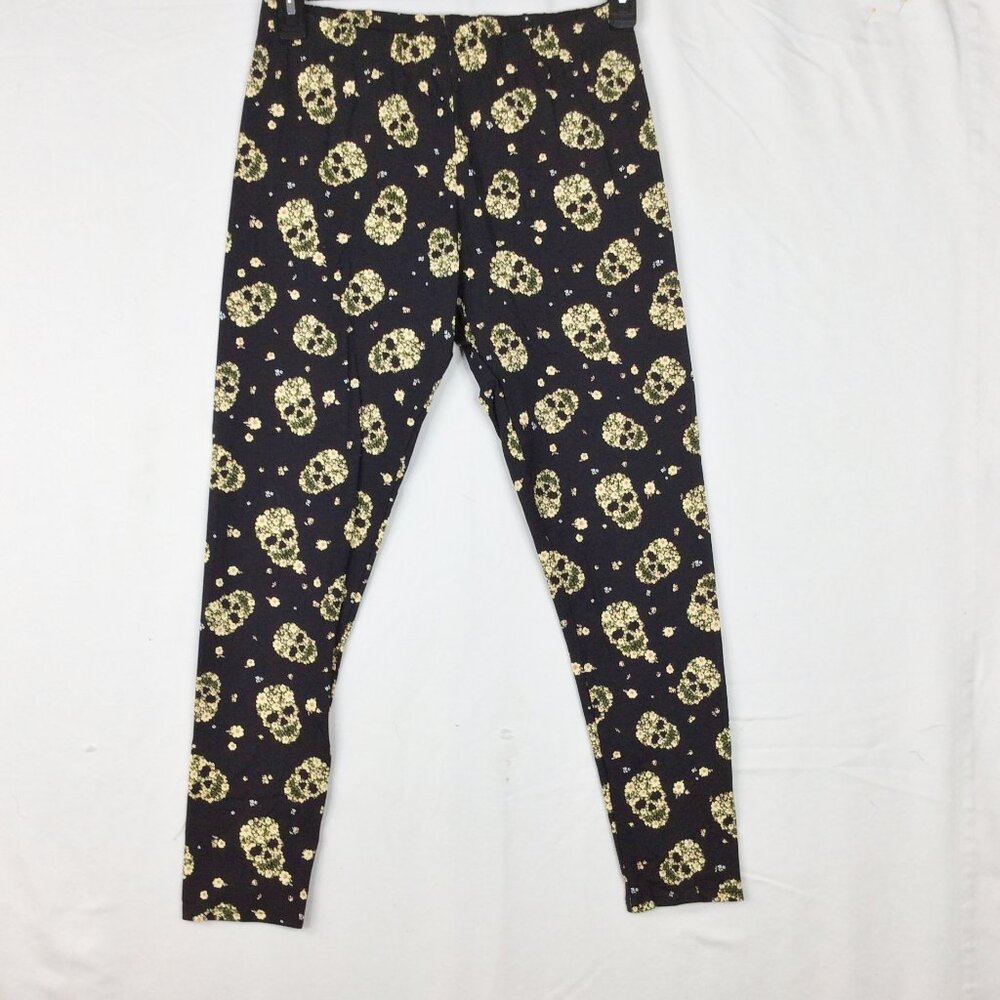Skull Ankle Leggings Juniors L Skeleton Head Black Yellow Floral No Boundaries